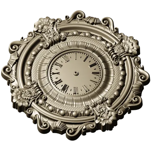 Ornate Baroque Wall Clock 3D Model for CNC Milling