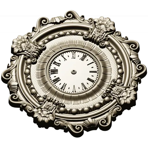 Ornate Baroque Wall Clock 3D Model for CNC Milling