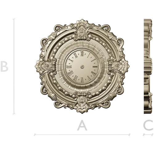 Ornate Baroque Wall Clock 3D Model for CNC Milling
