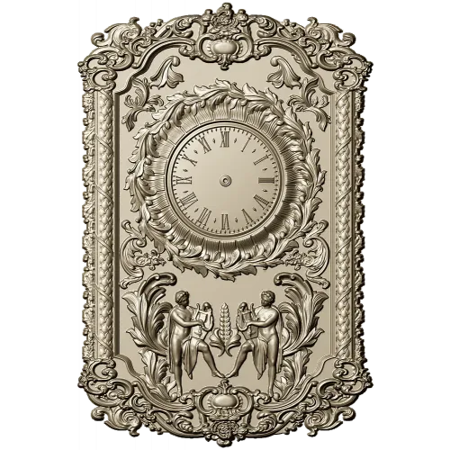 Ornate Baroque Clock Panel 3D STL Model for CNC Milling