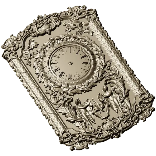 Ornate Baroque Clock Panel 3D STL Model for CNC Milling
