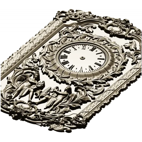 Ornate Baroque Clock Panel 3D STL Model for CNC Milling