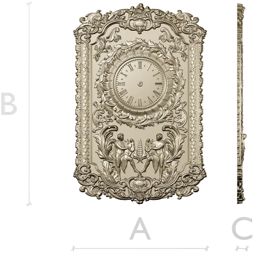 Ornate Baroque Clock Panel 3D STL Model for CNC Milling
