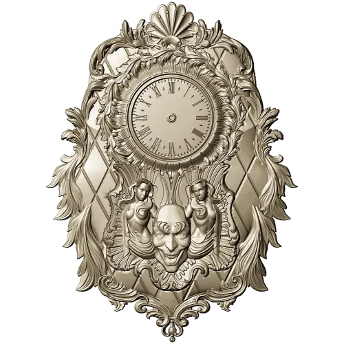 Ornate Baroque Wall Clock STL Model for CNC Milling