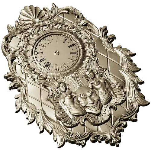 Ornate Baroque Wall Clock STL Model for CNC Milling