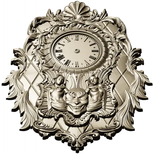 Ornate Baroque Wall Clock STL Model for CNC Milling