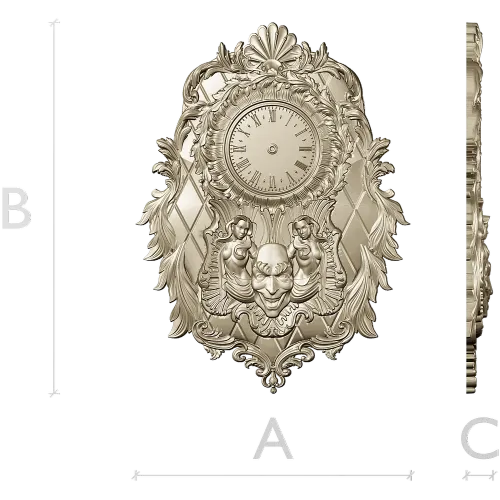 Ornate Baroque Wall Clock STL Model for CNC Milling