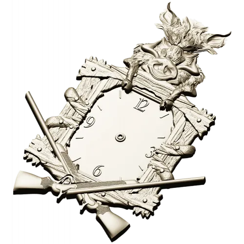 Boar's Vigil Decorative Hunting Clock STL Model for CNC