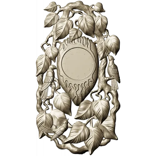 Ornamental Bird and Leaves Clock Frame 3D STL Model for CNC