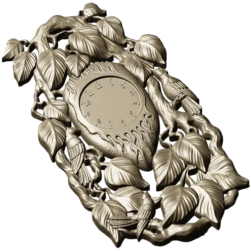 Ornamental Bird and Leaves Clock Frame 3D STL Model for CNC