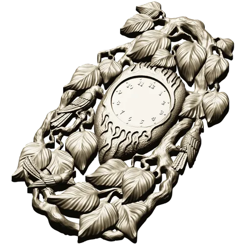 Ornamental Bird and Leaves Clock Frame 3D STL Model for CNC