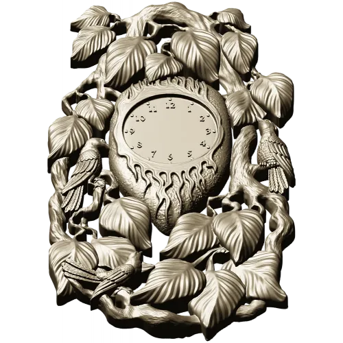Ornamental Bird and Leaves Clock Frame 3D STL Model for CNC