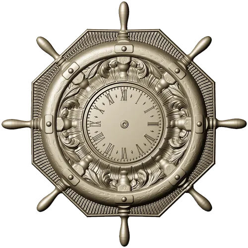 STL 3D model of Nautical Ship Wheel Clock for CNC Milling
