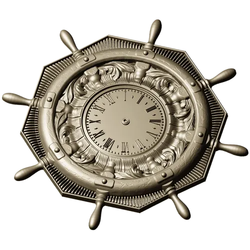 STL 3D model of Nautical Ship Wheel Clock for CNC Milling