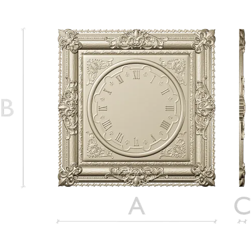 Ornate Square Clock Panel 3D Model STL for CNC Milling