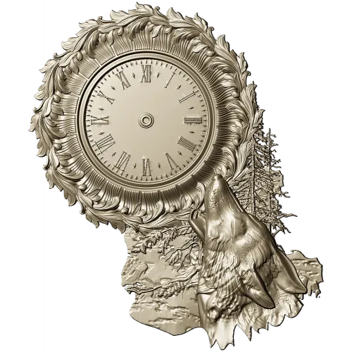 Decorative Wolf Clock 3D STL Model for CNC Milling