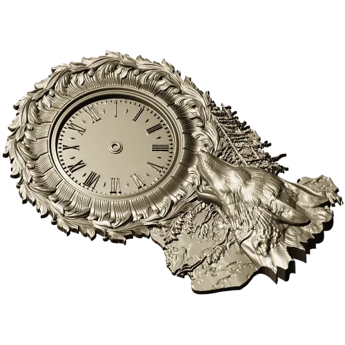 Decorative Wolf Clock 3D STL Model for CNC Milling