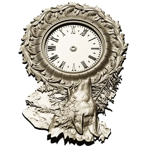 Decorative Wolf Clock 3D STL Model for CNC Milling