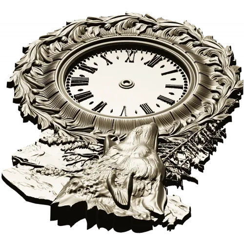 Decorative Wolf Clock 3D STL Model for CNC Milling