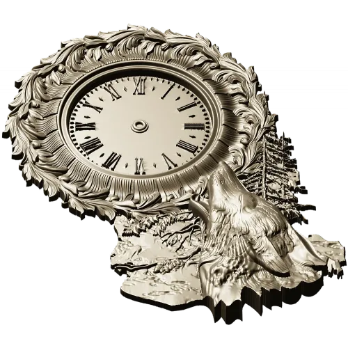 Decorative Wolf Clock 3D STL Model for CNC Milling