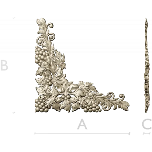 Rococo Grapevine Corner STL - 3D Model for CNC Milling