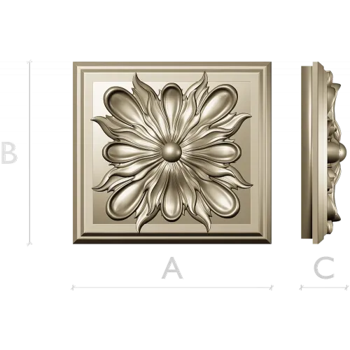 Square Floral Rosette STL for CNC