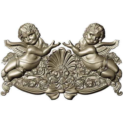 Baroque Cherub Cartouche STL for CNC carving