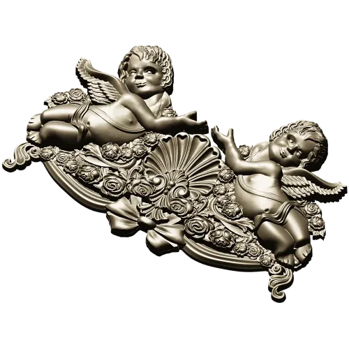 Baroque Cherub Cartouche STL for CNC carving