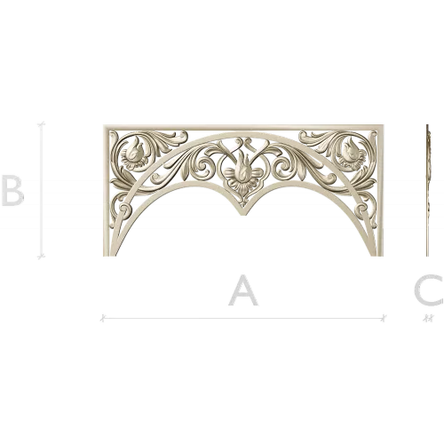 Acanthus triple-arch decorative panel STL for CNC