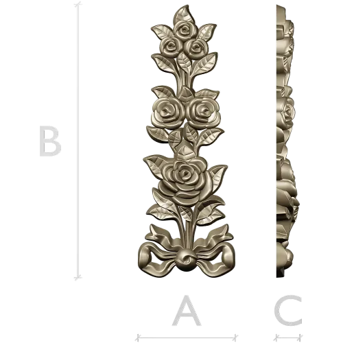 Rose ribbon vertical applique stl model for CNC milling