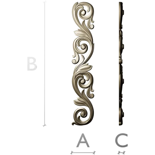 Acanthus Scroll STL 3D Model for CNC - Vertical Decorative Applique