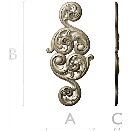 Acanthus Scroll Vertical Applique - STL 3D Model for CNC