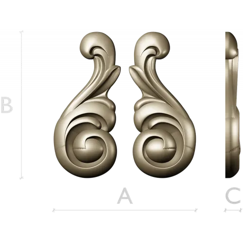 Acanthus Scroll Applique STL - high-relief 3D model for CNC