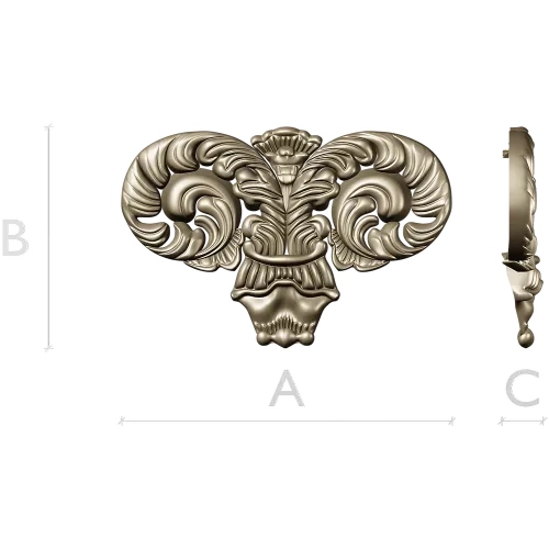Ornate Acanthus Scroll STL for CNC Milling - High-Relief Decorative Applique