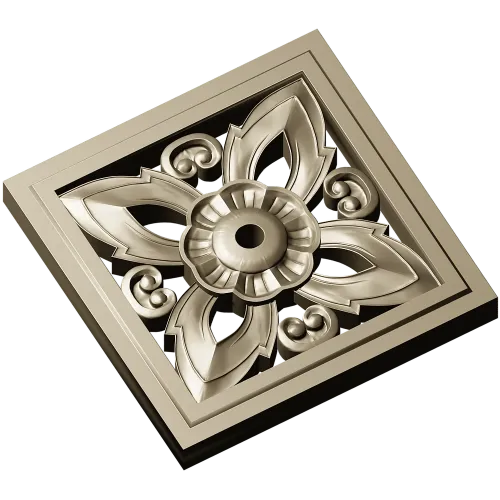 Square Floral Rosette - STL 3D Model for CNC Carving
