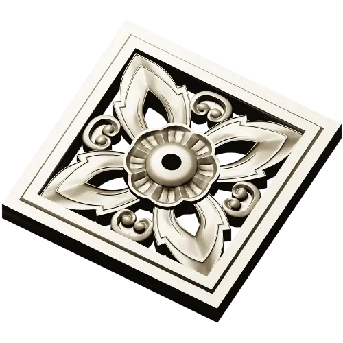 Square Floral Rosette - STL 3D Model for CNC Carving