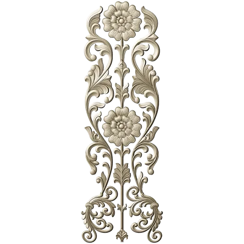 Rococo Floral Vertical Ornament - STL 3D Model for CNC