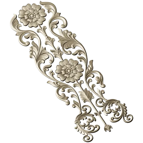 Rococo Floral Vertical Ornament - STL 3D Model for CNC