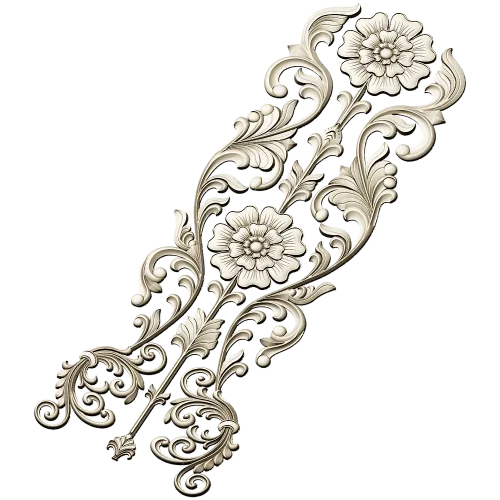 Rococo Floral Vertical Ornament - STL 3D Model for CNC