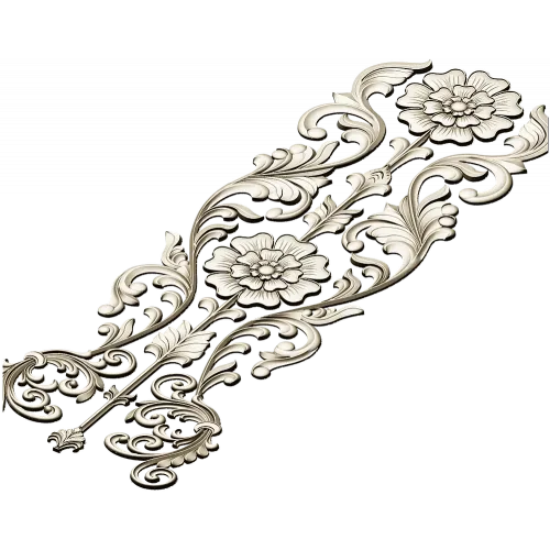 Rococo Floral Vertical Ornament - STL 3D Model for CNC