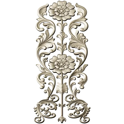 Rococo Floral Vertical Ornament - STL 3D Model for CNC