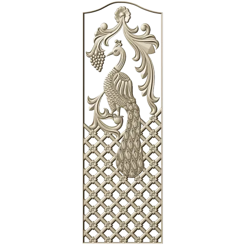 Regal Peacock Door Panel STL - 3D Model for CNC Carving