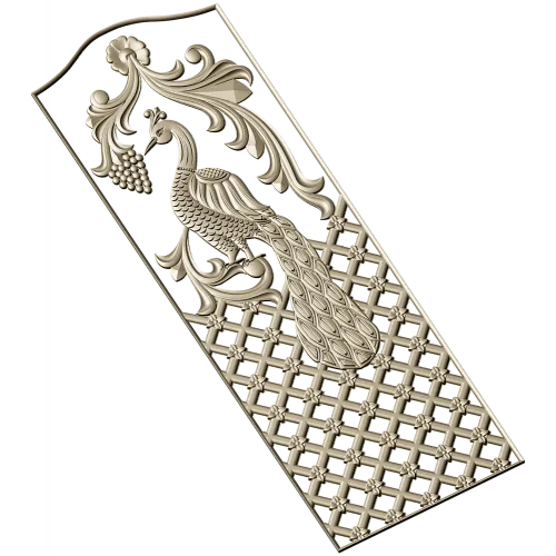 Regal Peacock Door Panel STL - 3D Model for CNC Carving