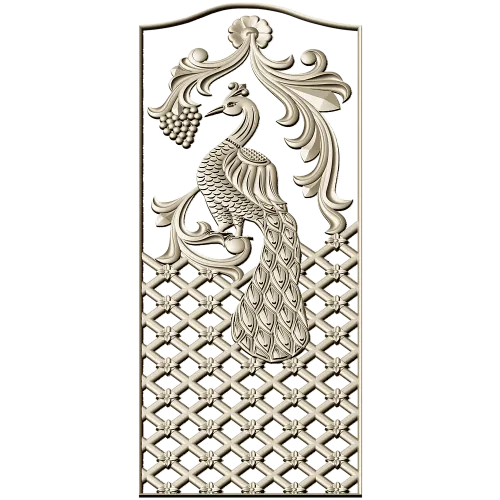 Regal Peacock Door Panel STL - 3D Model for CNC Carving