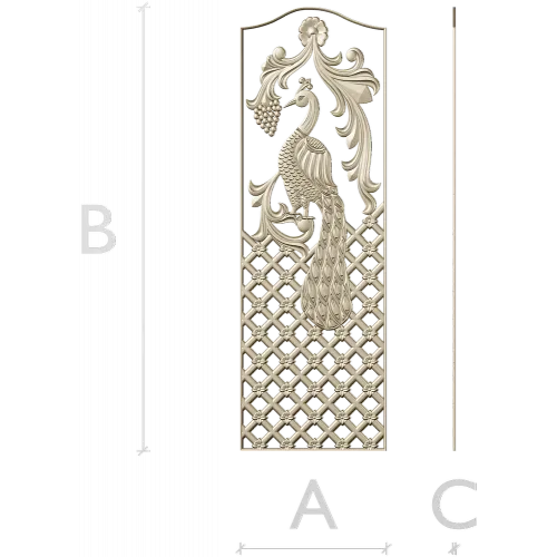 Regal Peacock Door Panel STL - 3D Model for CNC Carving