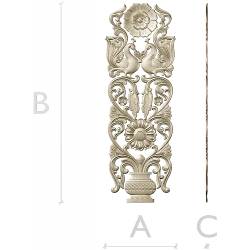Regal Bloom - ornate vertical panel STL for CNC milling