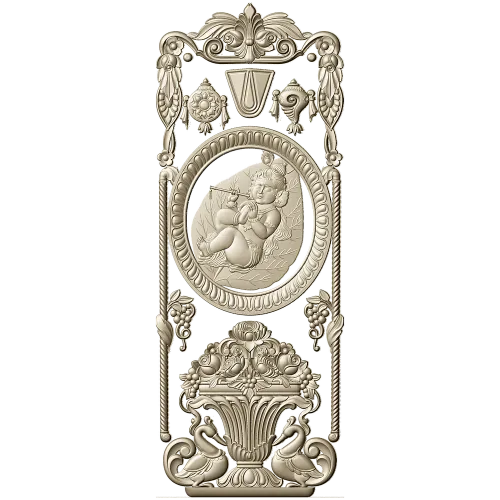 Вертикальная декоративная панель с медальоном и вазой - STL для ЧПУ
