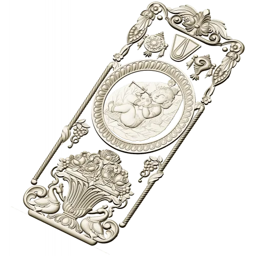 Вертикальная декоративная панель с медальоном и вазой - STL для ЧПУ