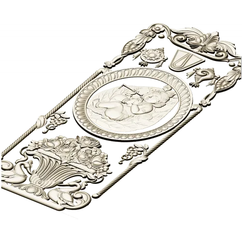 Вертикальная декоративная панель с медальоном и вазой - STL для ЧПУ
