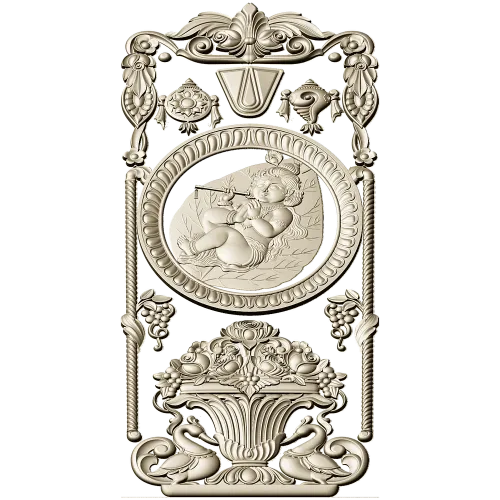 Вертикальная декоративная панель с медальоном и вазой - STL для ЧПУ